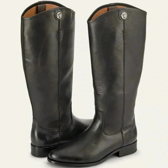 NEW FRYE MELISSA BUTTON 2 Black Leather Boots Size 10B - Picture 1 of 13